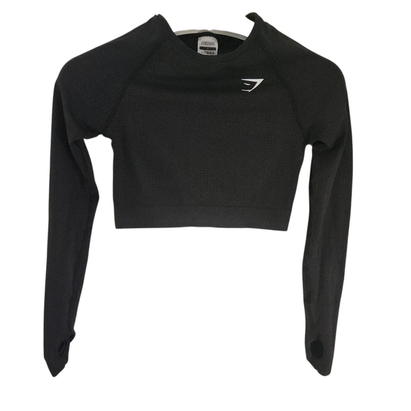 GYMSHARK Black Long Sleeve Crop Top with Thumbholes Vital Seamless Crop Small - Picture 2 of 11
